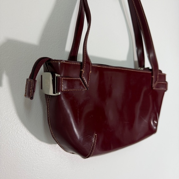 Vintage DKNY Donna Karan City Burgundy Baguette Shoulder Bag Y2K Patent Leather - Picture 4 of 10